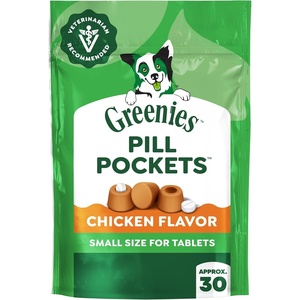 Greenies Pill Pockets Small Dog Treats, Chicken Flavor, 3.2 oz | Vet-recommended, masks pill smell & taste, easy pinch-close design, stress-free medicating, tablet size, 3.2 oz. Pouch(Chicken)