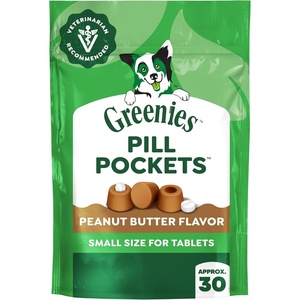 Greenies Pill Pockets Small Dog Treats, Chicken Flavor, 3.2 oz | Vet-recommended, masks pill smell & taste, easy pinch-close design, stress-free medicating, tablet size, 3.2 oz. Pouch(Peanut Butter)