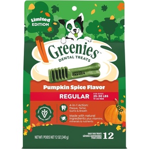 Greenies Regular Dental Dog Treats Flavor, Variety Pack, 36 Count | Veterinarian-recommended, VOHC accepted, Original, Blueberry & Sweet Potato flavors, cleans to gumline, for dogs 25-50 lbs.(Pumpkin Spice)