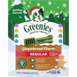 Greenies Regular Dental Dog Treats Flavor, Variety Pack, 36 Count | Veterinarian-recommended, VOHC accepted, Original, Blueberry & Sweet Potato flavors, cleans to gumline, for dogs 25-50 lbs.(Gingerbread)