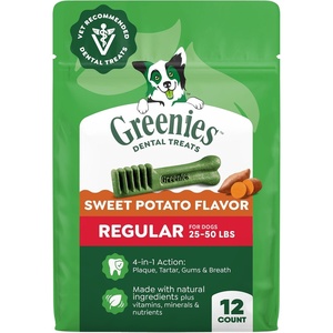 Greenies Regular Dental Dog Treats Flavor, Variety Pack, 36 Count | Veterinarian-recommended, VOHC accepted, Original, Blueberry & Sweet Potato flavors, cleans to gumline, for dogs 25-50 lbs.(Sweet Potato)