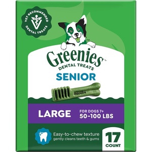 Greenies Senior Petite Size Adult Natural Dental Dog Treats, 45 Count | Veterinarian-recommended, controls plaque & tartar, freshens breath, for dogs 7+ weighing 15-25 lb, 27 oz. Pack(Aging Care)