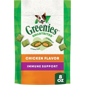 Greenies Smartbites Immune Support Dog Treats, Chicken Flavor, 8 oz | Vitamin E antioxidant, dual-textured crunchy & soft, natural ingredients, under 3 calories per treat, 28 oz. Pack(Chicken)